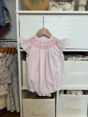 Pink Smocked Flutter-Sleeve Baby One-Piece Bodysuit